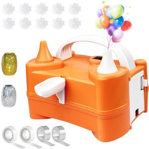 Electric Air Balloon Pump, Portable Balloon Inflator Pump for Balloons, Dual Nozzle 110V 600W Balloon Blower Pump Kit for Birthday Party Decorations, Weddings, Festivals and Party (Orange)