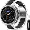 GOLDTOLUCK Stainless Steel Band Compatible with Samsung Galaxy Watch 8 7 6 5 4 Classic FE Pro 40mm 44mm 46mm 43mm 47mm 45mm 42mm 20mm Men Women Milanese Replacement Metal Elegant Casual (Black/Silver)