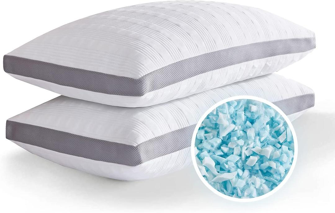 Meoflaw Cooling Pillows Standard Size Set of 2,Shredded Memory Foam Bed Pillows for Sleeping,Standard Pillows for Back & Side Sleepers,Adjustable Standard Size with Washable Cover