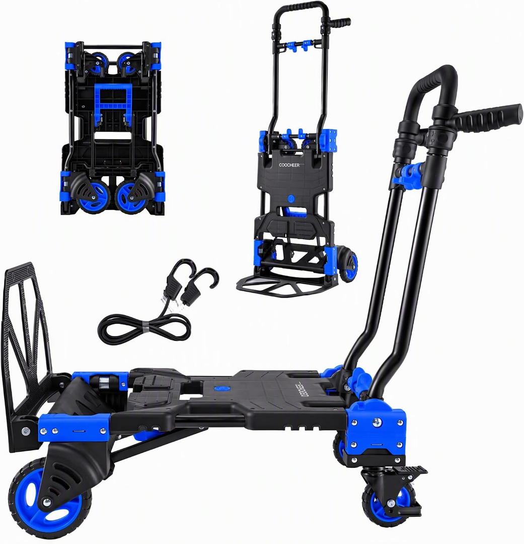 330lb Folding Hand Truck with Brake Handle, Portable Dolly Cart with Retractable Handle,Heavy Duty Hand Cart for Moving/Luggage/Travel/Office Use,Blue