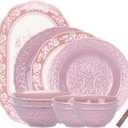 MDZF SWEET HOME 14 Pieces Dinnerware Set, Vintage Mary Purple Plates and Bowls Set, Classic Ceramic Tableware Set Suitable for Weddings, Afternoon Tea