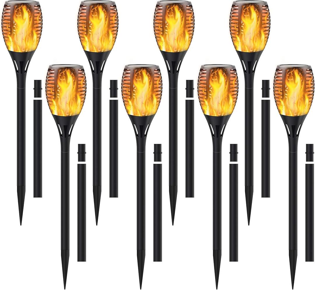 Solar Torch Light with Extension Rod, Solar Lights Outdoor with Flickering Flame, Waterproof Outdoor Lighting Fire Pathway Lights Landscape Decoration for Garden Yard Lawn Patio, 8Pack