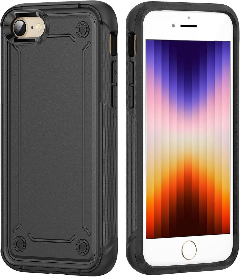 Shockproof for iPhone Case,[Military Grade Drop Protection],Pocket-Friendly,Full-Body Protective Basic Back Cover (Black, iPhone se 2022/2020 iPhone 8/iPhone 7)