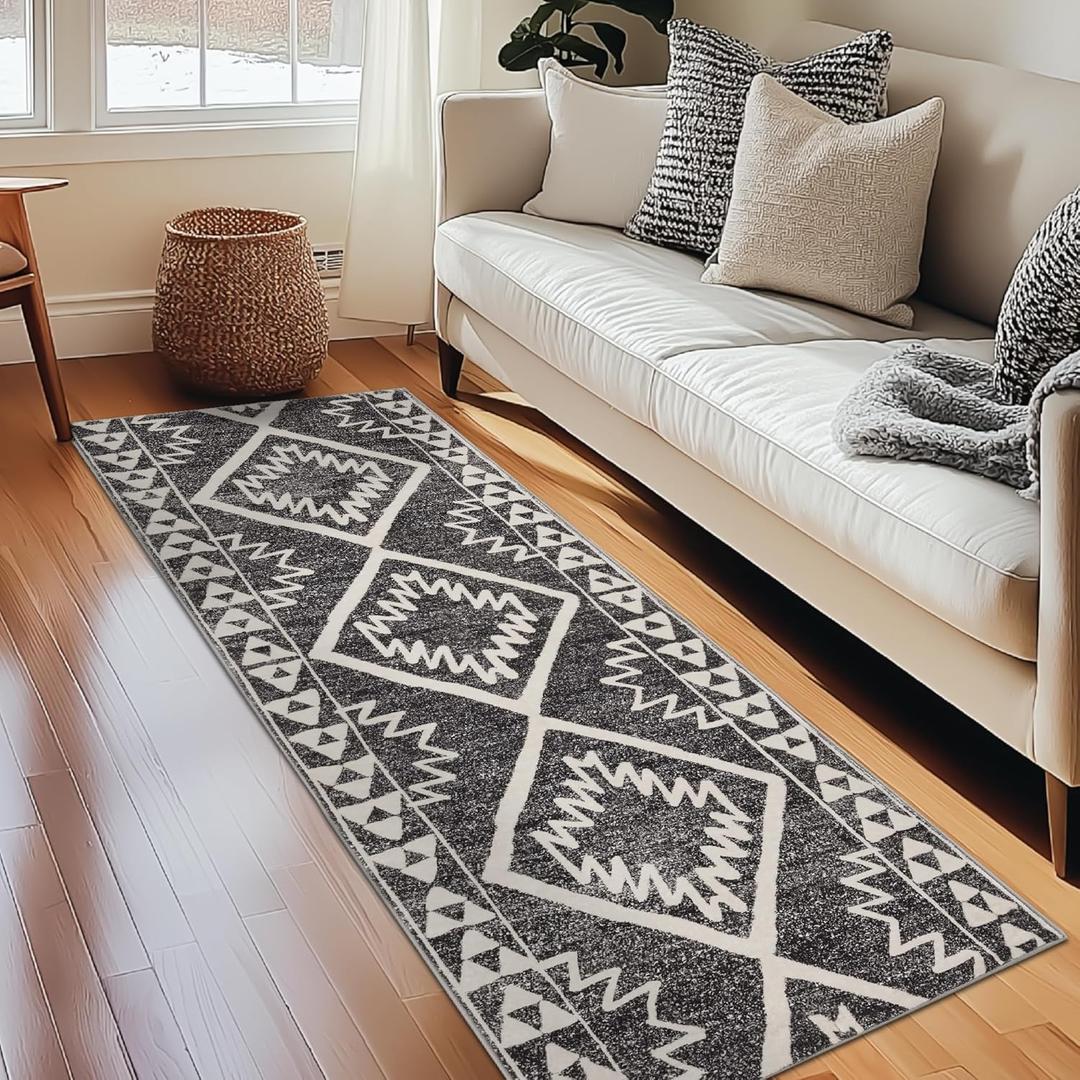 COLLACT Boho Kitchen Runner Rug 2x5 Moroccan Trellis Hallway Non Slip Soft Geometric Farmhouse Rug for Bedroom Bathroom Laundry Room Living Room Heathered Black COLLACT Boho Kitchen Runner Rug 2x5 Moroccan Trellis Hallway Non Slip Soft Geometric Farmhouse Rug for Bedroom Bathroom Laundry Room Living Room Heathered Black