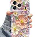 Jusy Case for iPhone 17 Pro Max, Colorful Retro Oil Painting Printed Flower Laser Blue Glossy Pattern Cute Curly Wave Phone Case Soft TPU Cover for Girly Women - Light Purple