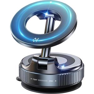 Upgraded 360 Vacuum Magnetic Phone Holder, Suction Cup Phone Mount for MagSafe, Pocket Size Foldable Portable Cell Phone Holders for Your Car, Fathers Day for Gifts, for All Car Models (Black)