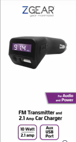 ZGear FM Transmitter and USB Car Charger - Black