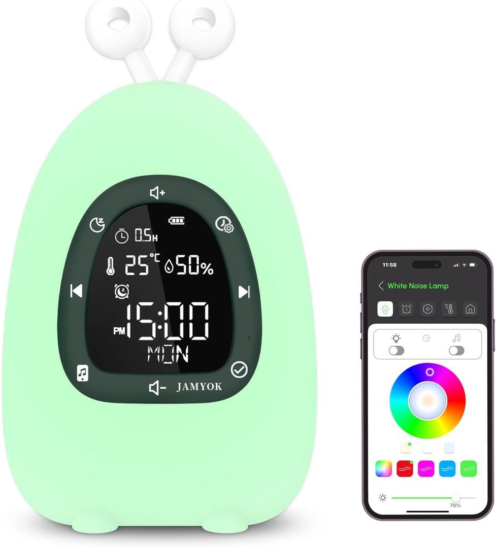 Sunrise Alarm Clock Wake Up Light, White Noise Sound Machine with 20 Soothing Sounds, 10 Night Lights, Bluetooth Speaker/App Control, Dimmable Clock for Baby Kids Adults Heavy Sleepers Bedrooms (Small, Green)