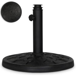 Backyard Expressions 20 lb Round Patio Umbrella Base Heavy Duty Resin-Coated Calcium Carbonate Stand with Adjustable Pole Adapters Fits 1.5"2" Poles, Weather-Resistant, Black Finish