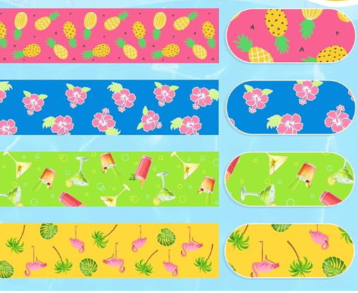 Boao 4 Pcs Large Towel Bands for Beach Chairs 15.75" x 1.97" Cruise Chairs Towel Bands Elastic Windproof Lounge Clips Strap Holder for Summer Pool Hawaiian Accessories Gifts (Lovely Style)