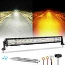 Auxbeam 6 Modes Amber White Series, 30 Inch 180W LED Light Bar Dual Color Flash Strobe Light, Spot Flood Combo Emergency Off-Road Lighting, for Trucks, Jeeps, ATV, UTV, SUV, Cars, Boats