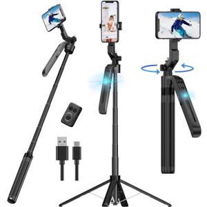 Auto Face Tracking Tripod for iPhone, 360 Rotation Motion Sensor Phone Tripod Stand, 71" Extendable Smart Tracking Phone Holder Selfie Stick Tripods for iPhone Phones Camera Mount for Video Vlog (Black)