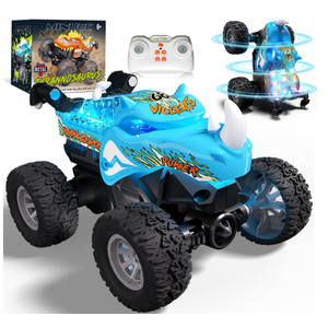 Gohero 1:64 Monster Trucks Toys, 2.4GHz Mini Remote Control Car for Boys 4-7, 360° Spin & Walk Upright ，Little Blue Truck Metal Shell & RGB Light，Boys Toys 6-8 Years Old ，Christmas& Birthday Gifts, Blue 
