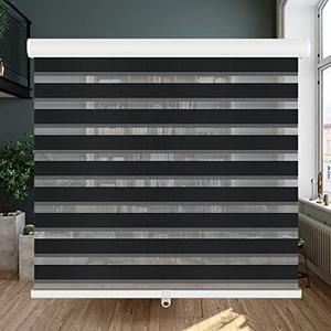 LUCKUP Cordless Zebra Blinds Roller Shades for Window-Dual Layer Sheer Blinds Light Control with Valance Day Night Privacy Light Filtering Fabric, 20" W x 72" H, Black