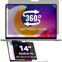 Halloive 360° Privacy Screen Protector for MacBook Pro 14 Inch (2021-2024, M1, M2, M3, M4) Privacy Screen Filter for MacBook Pro 14 Inch, Anti-Spy/Anti Fingerprint/Anti Blue Light/Anti Glare
