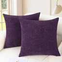 CaliTime Throw Pillow Covers Decorative 20 X 20 Inches Pack of 2 Cozy Chenille Cushion Cases for Couch Sofa Bed Living Room Home Plum Purple