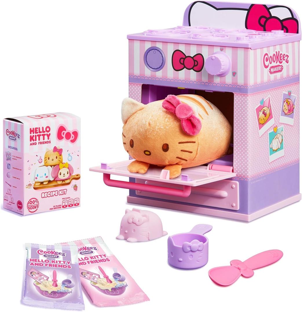 Hello Kitty & Friends Oven Playset  Interactive Bake & Reveal Toy, Includes Mystery Warm Scented Plush (Hello Kitty, Cinnamoroll, or My Melody), Mixing Tools, Dough, Accessories, 5+