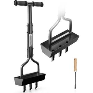 Lawn Aerator Coring Tool with Soil Core Tray, Manual Garden Plug Aerator for Grass Aeration, Yard Aerator & A Cleaning Tool for Compacted Soil, Lawn Care, 38,Patented, Black Handle