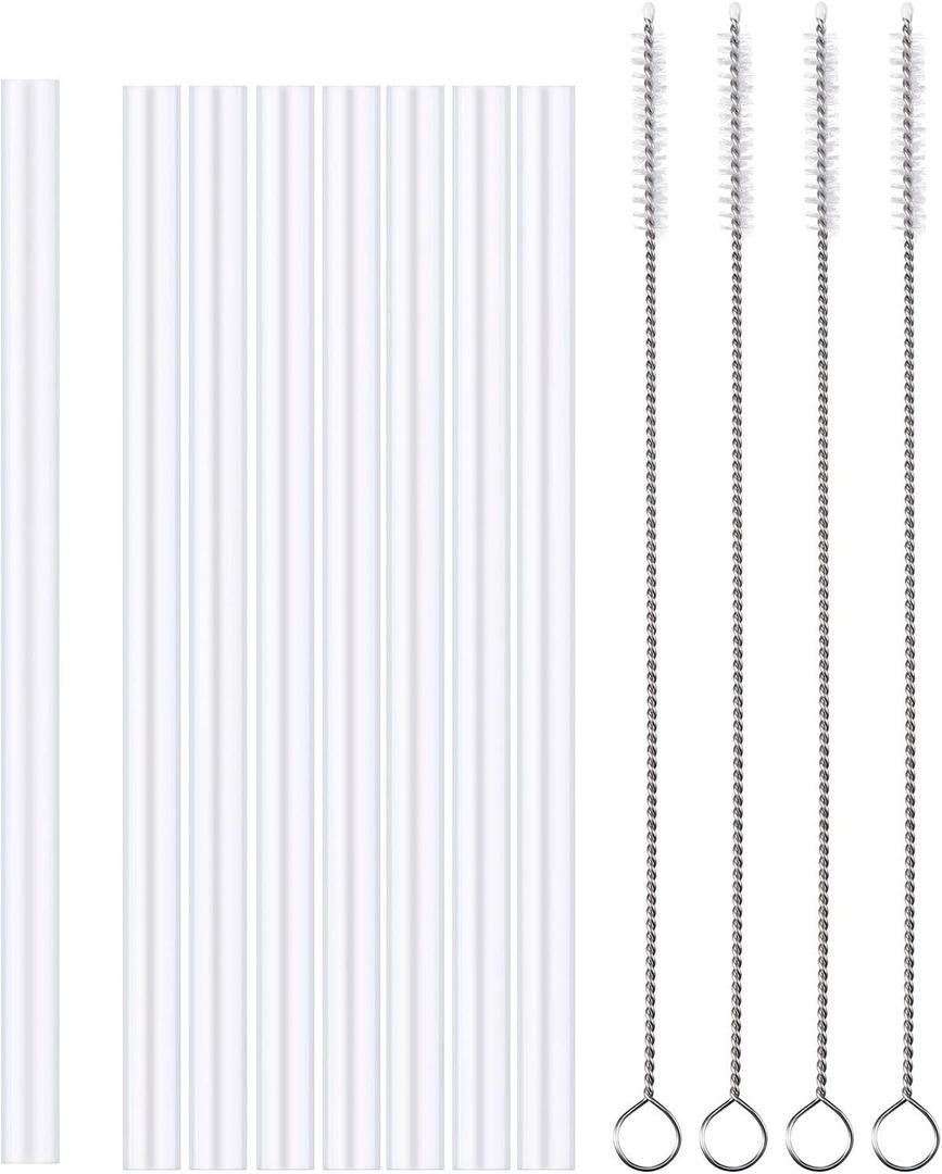 TecUnite 8 Pieces 6.7 Inch Replacement Straws Set for 12 Oz, 16 Oz, 18 oz and 20 oz Bottle with 4 Pieces Straw Cleaning Brushes for Wide Mouth Bottle Accessories
