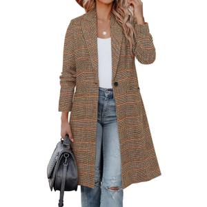 CHICZONE Women's Notch Lapel Double Breasted Mid Long Pea Coat Wool Blend Overcoat Winter Outwear (Brown, M)