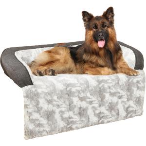 Dog Couch Bed for Large Dogs Cats Fluffy Calming Dog Bed Mat Washable Pet Couch Covers Protector for Sofa Removable Pet Sofa Beds for Bedroom with Anti-Slip Waterproof Back 45x37 Inch XL Size (Grey) (Marble Luxe Dark Grey)