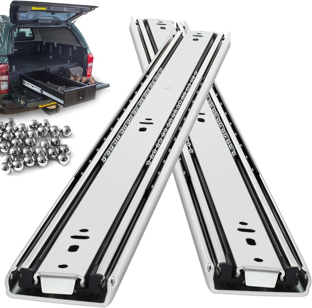 Heavy Duty Drawer Slides Full Extension Side Mount 14 16 18 20 22 24 26 28 30 32 34 36 40 Inch 150 Lbs Metal Dresser Cabine Rails Tracks Glides Runner 1 Pair (Without Lock, 18 Inch)