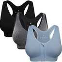 Women's Zip Front Sports Bra Wireless Post-Surgery Bra Front Zipper Bra Racerback Sports Bras with Removable Padded Yoga Workout Active Bras  (XXX-Large 2 Pack)