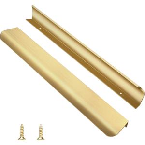 4 Pack 16" (400mm) Overall Length Edge Finger Pull,Brushed Brass Concealed Kitchen Cabinet Handle,Top Mount Flat Cabinet Pulls for Cupboard Door Drawer,6814