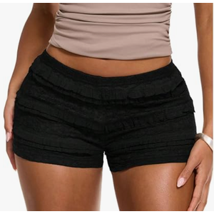 MakeMeChic Women's Ruffle Mini Shorts Crochet Layered Mesh Lace Micro Shorts, Size M