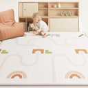 Baby Play Mat Foldable Baby Floor Play Mat 0.6" Thick Soft Foam Playmat for Babies Reversible Waterproof Padded Playmats Portable Baby Crawling Mat for Indoor Outdoor(70"*78"*0.6") (Geometric Tree & Track)