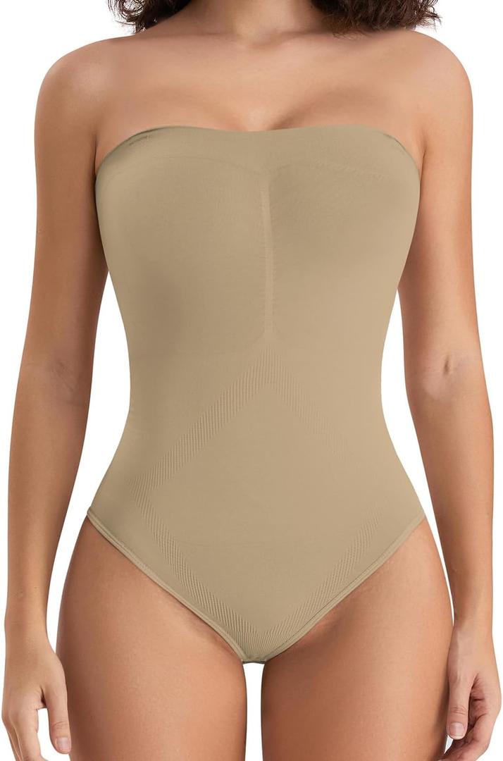 FUT Strapless Bodysuit for Women Tummy Control Shapewear Seamless Sculpt Body Shaper Tank Top (Medium, Nude)