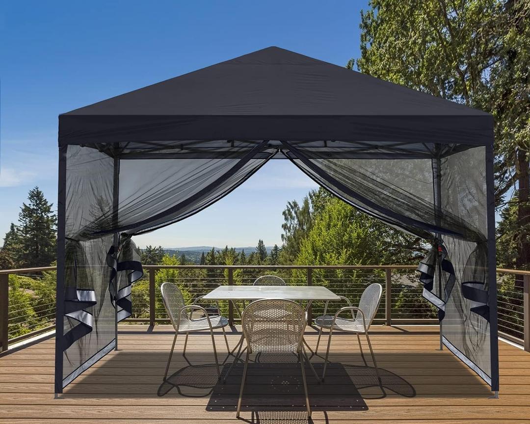 MASTERCANOPY Pop-Up Setup Outdoor Canopy with Netting Screen Walls (8x8, Black)