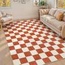 Machine Washable 5x7 Area Rugs for Living Room Checkered, Non Slip Soft Low Pile Farmhouse Halloween Modern Neutral Playroom Boys Rugs for Bedroom, Large Carpet Rugs for Dining Room(Orange,5'x7')