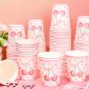 FYSUIMU 100 Pcs Pink Bow Cherry Paper Cups Coquette Bowknot The Cherry on Top Disposable Cups 9 oz Party Drinkware for Hot Cold Drinks Holiday Bachelorette Baby Shower Cherries Birthday Decorations
