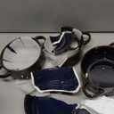 Soup Bowls with Handles, 23 oz French Onion Soup Crocks, Stackable Soup Bowl Oven Safe for Chili, Beef Stew, Embossment Ceramic Bowl Set - 5.4 Inch, Set of 4,Blue