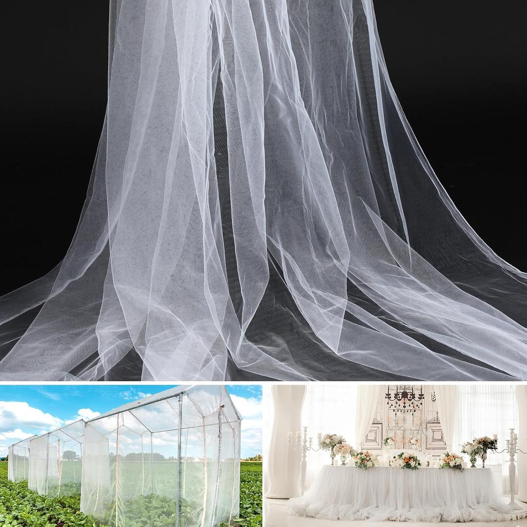 Windyun Netting Fabric Tulle 118" by 11 Yards (33 ft) Spool Mesh Fabric for Wedding Baby Shower Party Decorations DIY Tutu Skirts Crafts Garden Large Mosquito Nets Tulles Supplies(White)