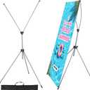 Adjustable Tripod X Banner Stand,23 x 63 to 32 x 78 Inch X Frame Banner Stand with Portable Retractable Carrying Bag for Trade Show Exhibition Marke (One Size, Silver)
