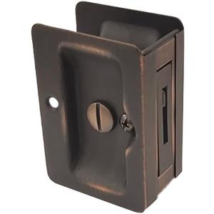 QCAA Premium Quality Solid Brass Rectangular Pocket Sliding Door Pull, Privacy Lock, 3-1/4''X2-1/4'', Aged Classic Bronze, 1 Pack, Made in Taiwan