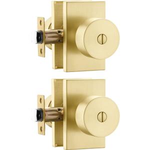 goldenwarm Gold Door Knobs Interior, Zinc Alloy Brushed Gold Interior Door Knobs Bedroom Bathroom, Heavy Duty Brushed Brass Door Lever, Modern Privacy Doorknobs Bulk (2 Pack)