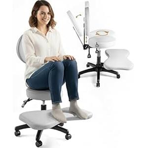 BUBHA Ergonomic Criss Cross Chair, Meditation Chair with Reclining Backrest & Adjustable Height, Cross Legged Office Chair with Wheels, Wide Kneeling Chair Leg Rest, ADHD Desk & Yoga Seat (Grey)