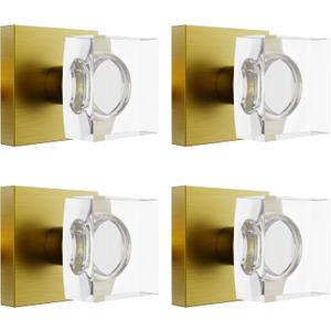 coolnews 4 Pack Antique Brass Dummy Door Knob Crystal Door Knobs Interior, Square Antique Door Knob Glass Door Handle for Hall Pantry Closet