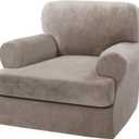 H.VERSAILTEX Sofa Cover 2 Piece Armchair Slipcovers Thick Velvet Couch Cover Furniture Protector Stretch Sofa Covers for 1 Cushion Couch with 1 Individual T Cushion Covers Washable, Taupe
