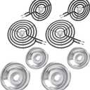 MP22YA Electric Stove Burner Element Replacement Set & W10290350 W10290353 4 Pack Silver Drip Pans - Perfectly Fit Whirlpool Electric Range Stove Top