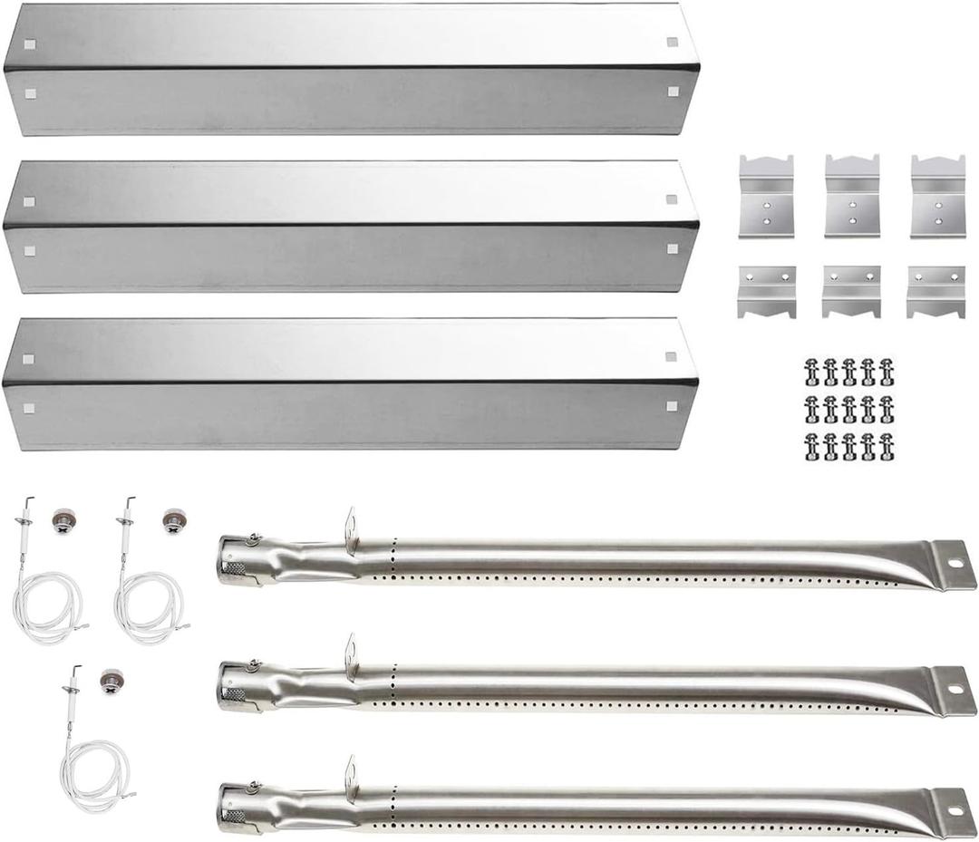 S9505A (3-Pack) Replacement Parts for Chargriller 3001 3030 4000 5050 5072,5252, 5650,4208 Stainless Steel Burner and Stainless Steel Heat Plates