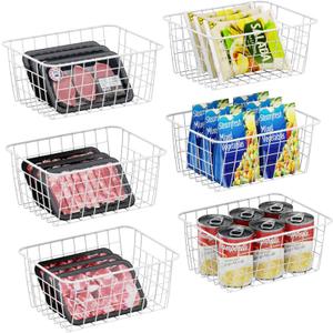 iSPECLE Freezer Organizer Bins - 6 Pack Small Stand Up Freezer Baskets for 13 cu.ft Upright Freezer, Sort and Avoid Food Fall over, Easy to Access Frozen Food Allow Air Circulation, White