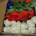 72 Pcs 4th of July Artificial Roses, Red, White, Blue Patriotic Silk Roses for Independence Day, Home Cemetery Decor, Realistic Faux Flowers with Stems(20 inch Bouquet, Indoor/Outdoor Use)