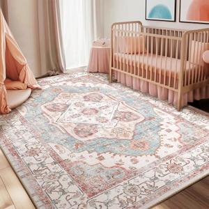 5x7 Area Rug Vintage Machine Washable Low Pile Carpet No Shedding Area Rugs for Living Room Bedroom Dining Room Kitchen Entryway Hallway Office Indoor-Pink/Blue/Red/Orange (5x7, Pink/Blue/Red/Orange)