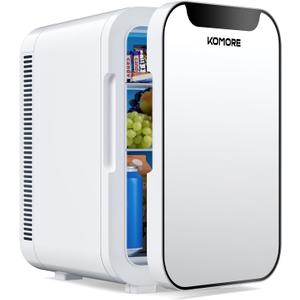 Small Mini Fridge, 18L Portable Tiny Fridge for Skincare, 120V/12V Makeup Refrigerator Mini, Thermoelectric Cooler & Warmer for Drinks, Food, Cosmetics for Office/Dorm/Car/Travel, White