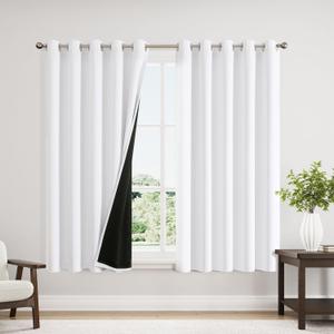 ChrisDowa 100% Blackout Curtains 63 inch Long for Bedroom with Black Liner, Extra Wide 2 Thick Layers Total Blackout Thermal Insulated Grommet Window Curtains 2 Panels Set (Pure White, 60 x 63 Inch)