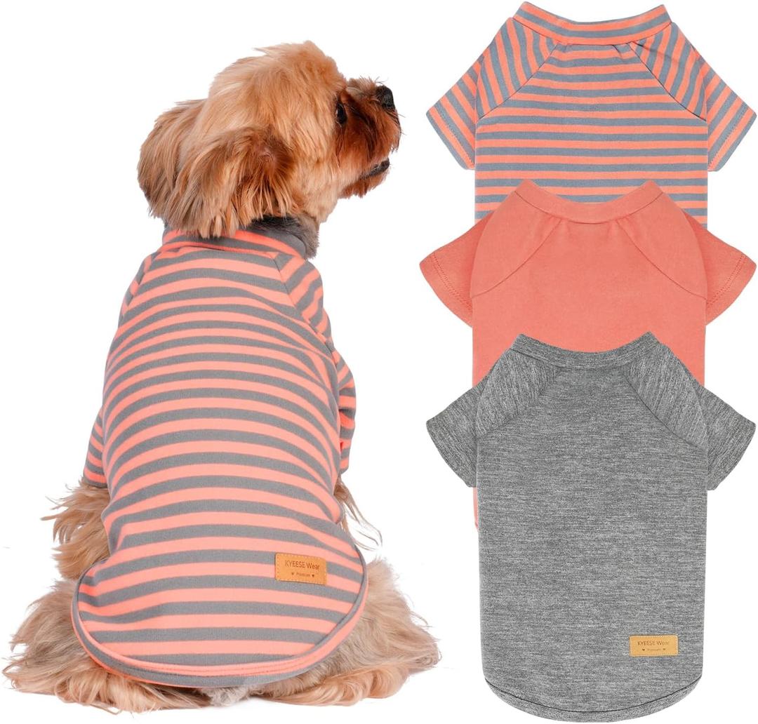 KYEESE 3Pack Dog Sweater Cat Sweaters with Sleeves Stretchy Cat Clothes Soft Pet Coat Pullover Dog Sweaters for Small Dogs Girl Comfy Pet Fleece Sweater Lightweight Dogs Sweatshirt for Cold Weather (Medium (8.5-13lbs), 2# 3Pack(Orange+Grey+Stripe))